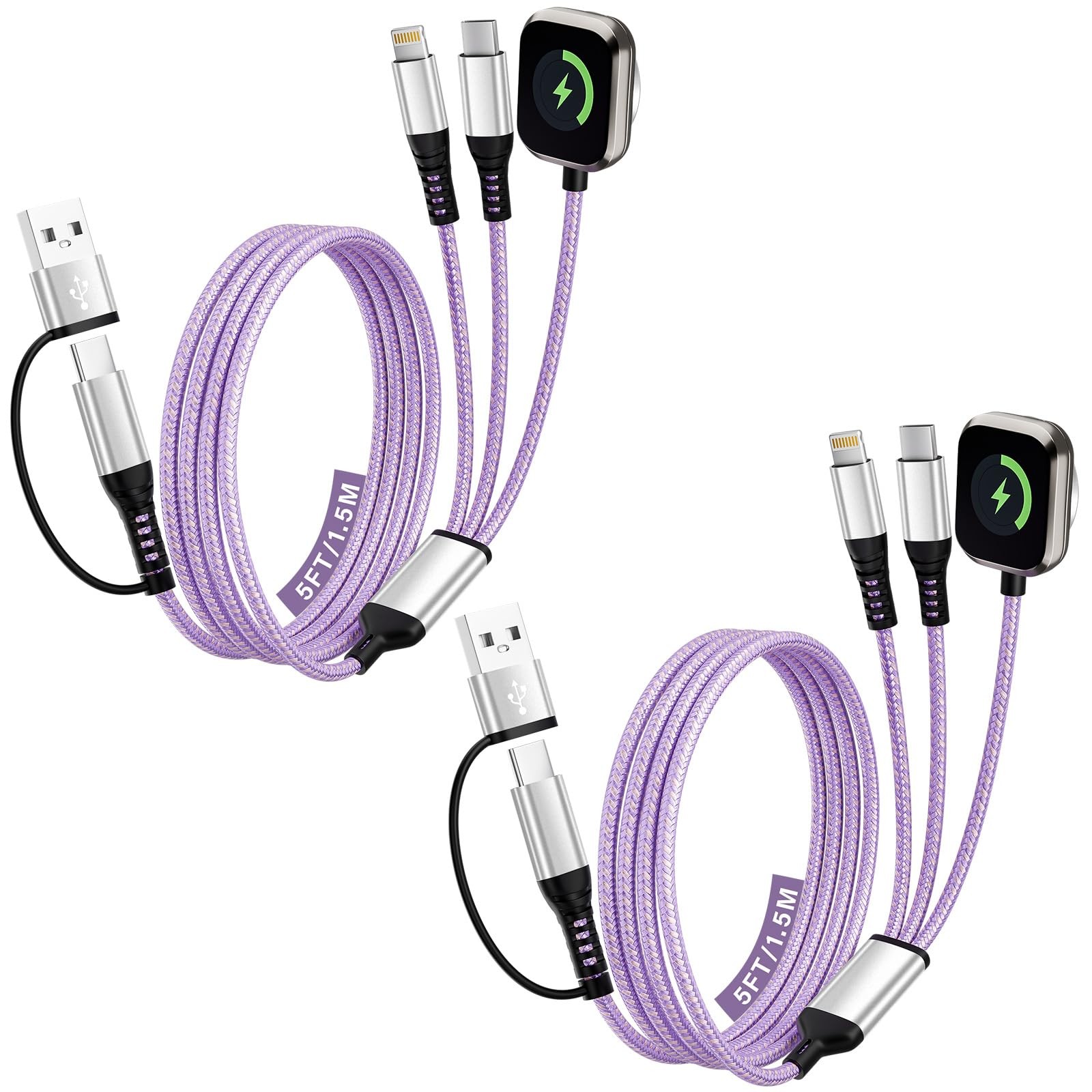 2Pack5FT, Travel Essentials, Travel Charger for iPhone 17 and iWatch for Mult...