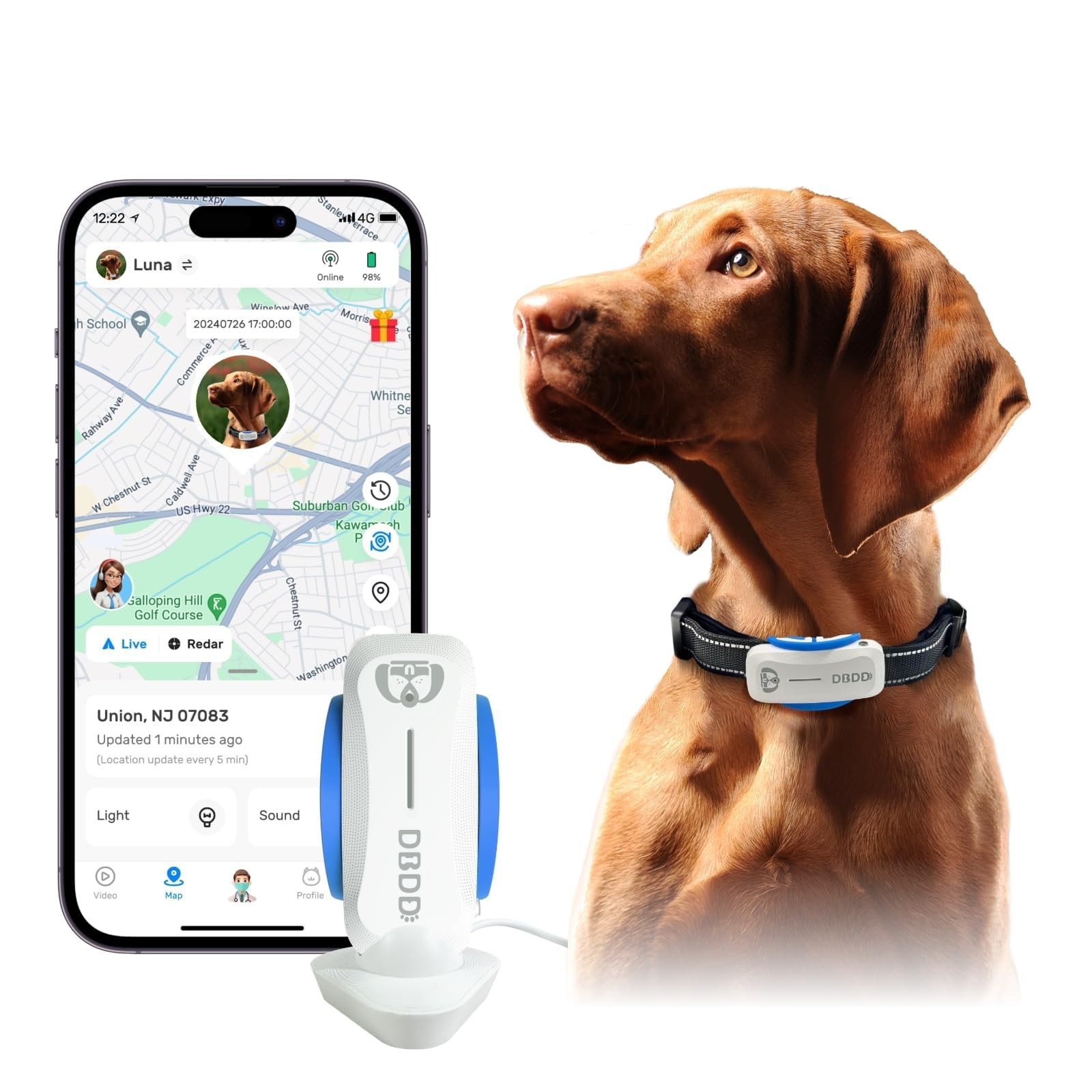 Dog GPS Tracker, Smart Waterproof Tracker with Real-Time Location, Escape Ale...