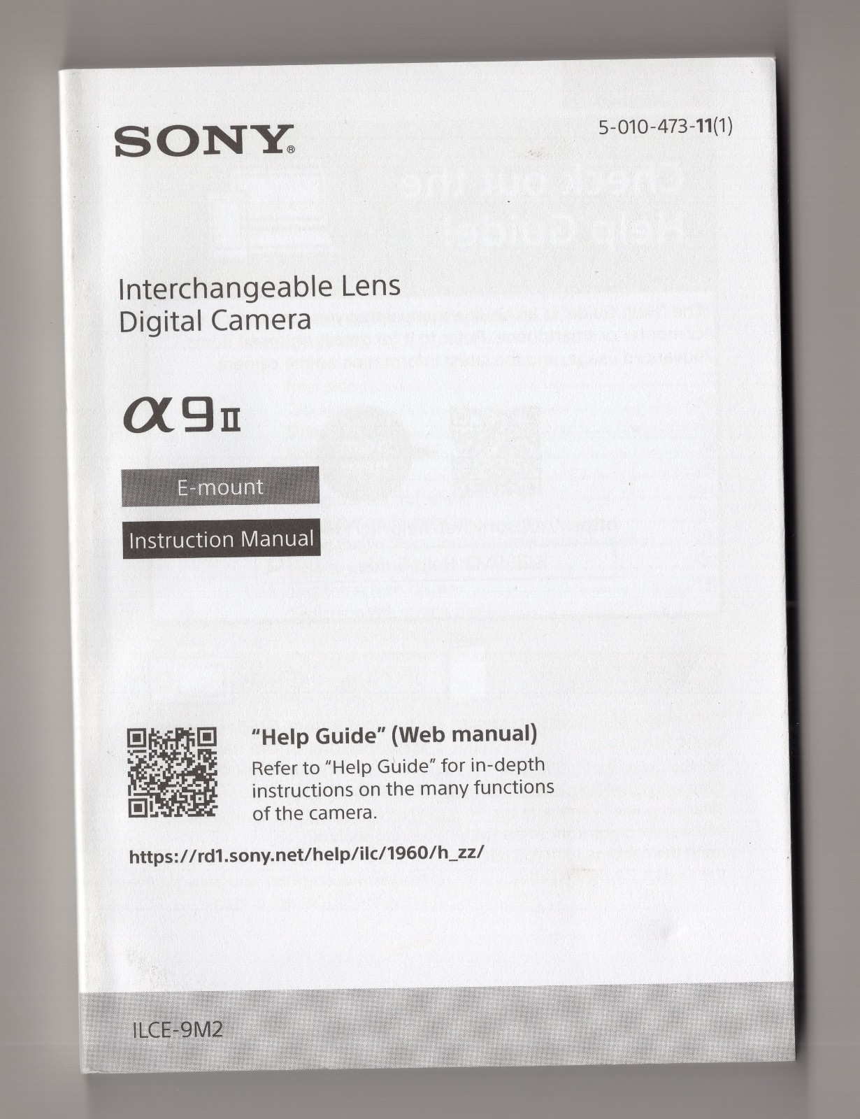 Sony A9II / A9 II / Alpha 9 II Camera Instruction Manual / User Guide In English