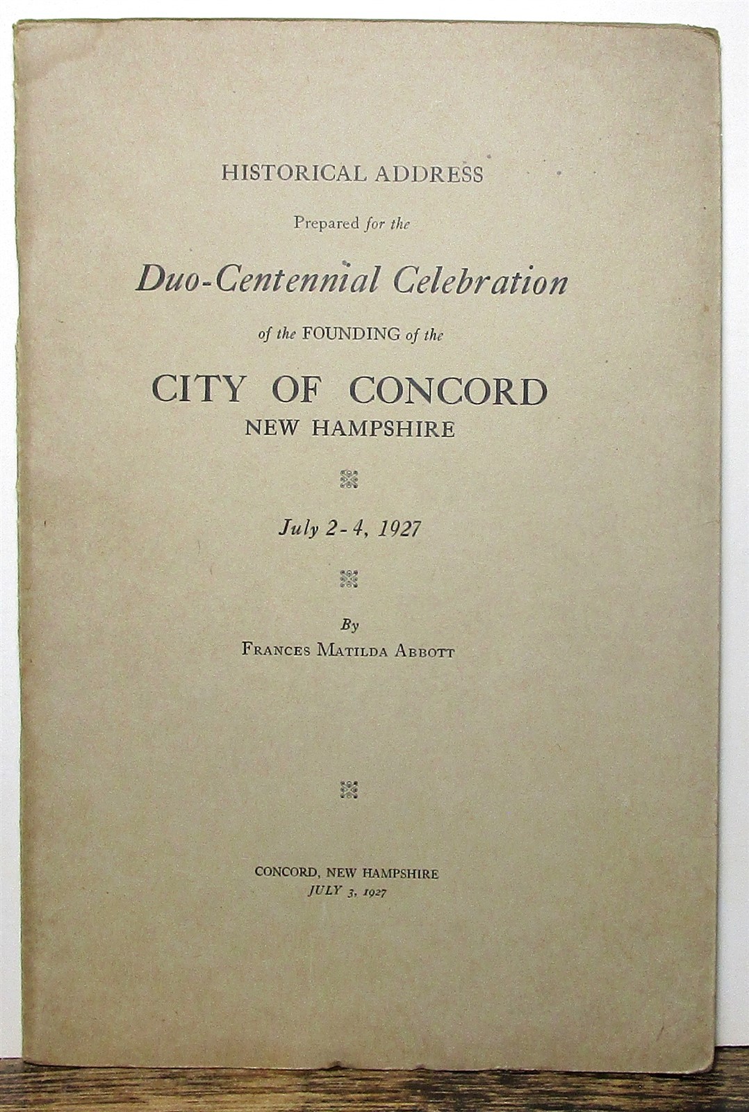 1927 historical address, Concord NH 200th anniversary, Frances Matilda Abbott