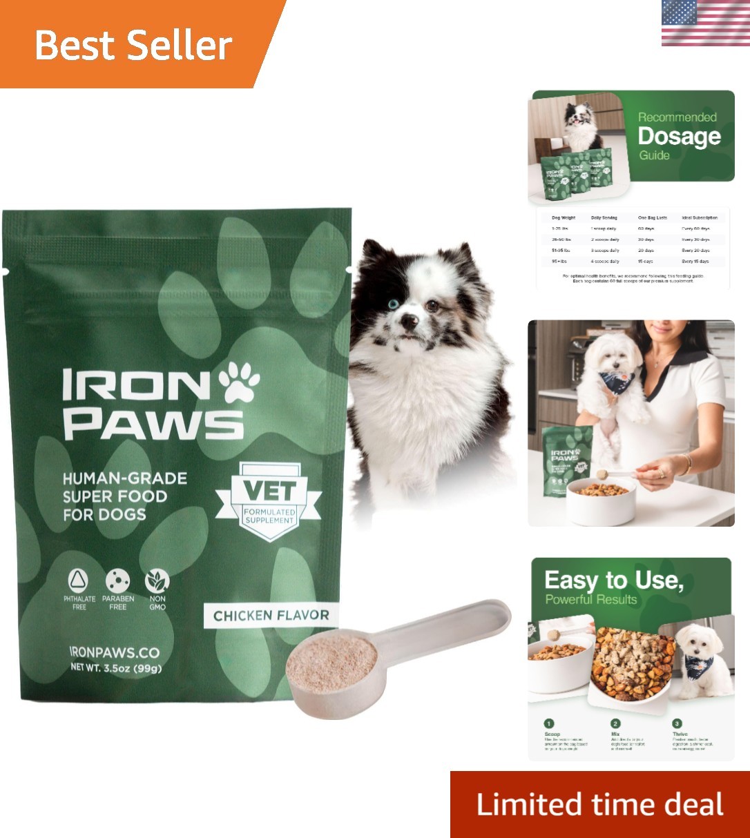 Iron Paws 3.5oz Human-Grade Dog Greens Superfood Powder Joint Gut Immune