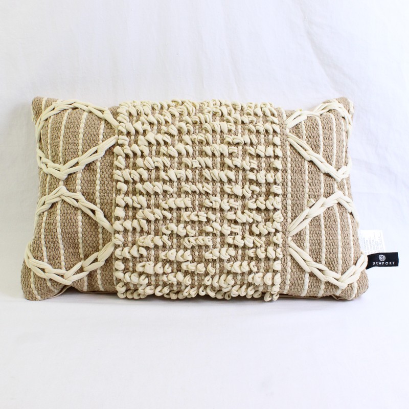 Newport Textured Beige Accent Throw Pillow 11" x 19" Duck Feather Fill