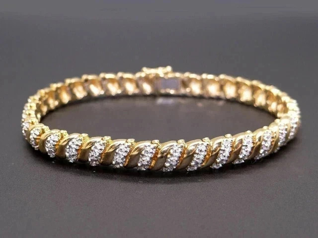Lab Created 6.5Ct Round Cut Diamond 14k Yellow Gold Plated Tennis Bracelet 7.45"