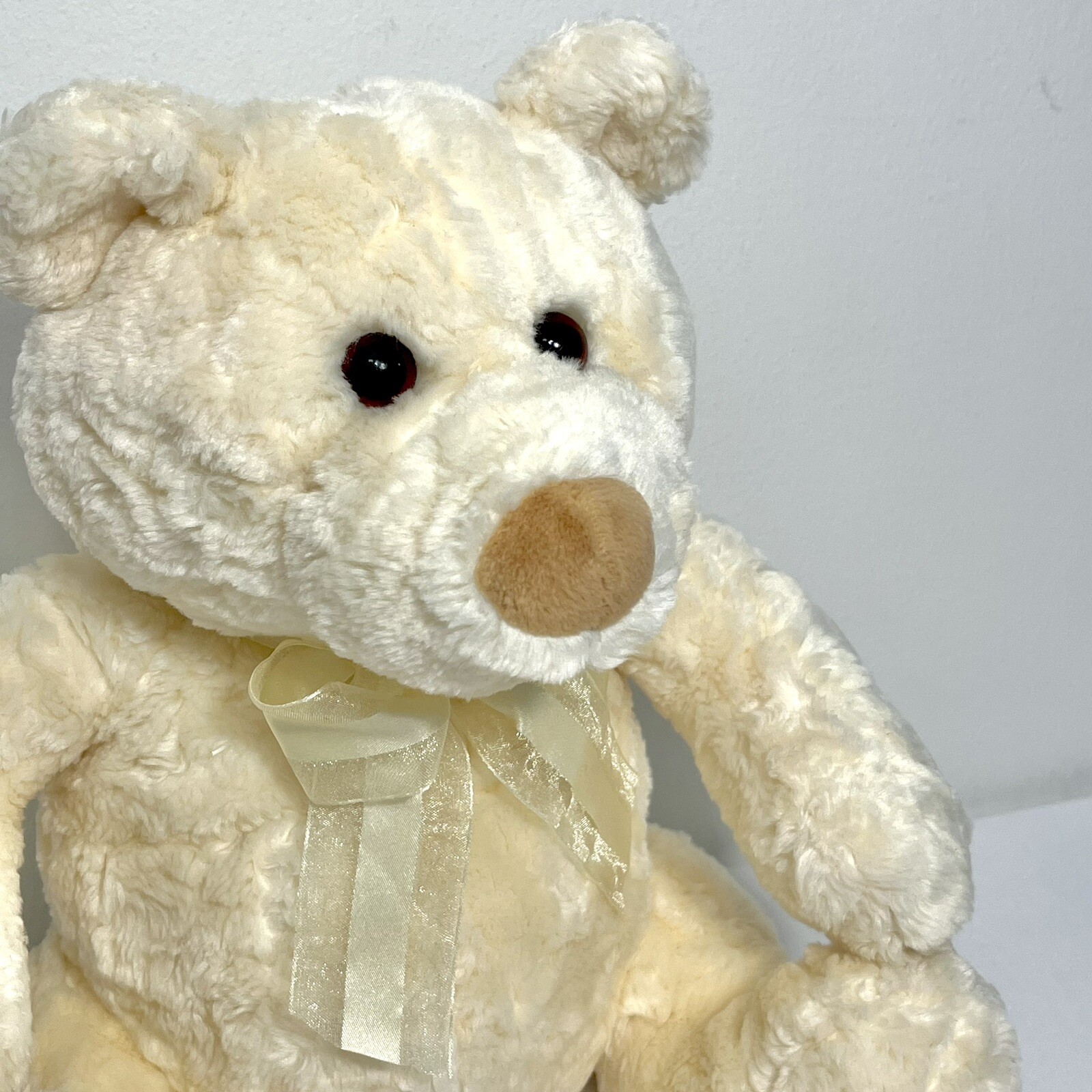 Gund Target Teddy Bear Plush Ivory Cream Swirl Fur 12” Stuffed Animal Nylon Bow