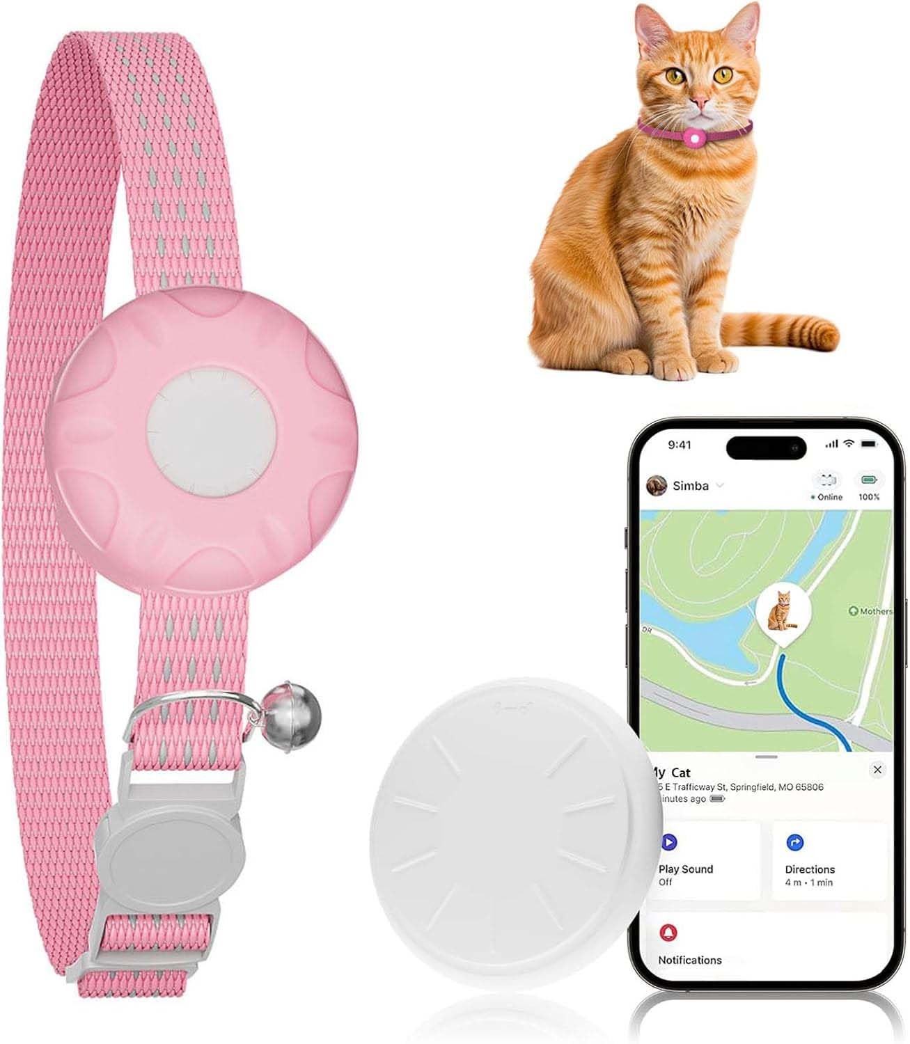Cat GPS Tracker, Smart Cat Tracker Compatible with Apple Find My App (Only iO...