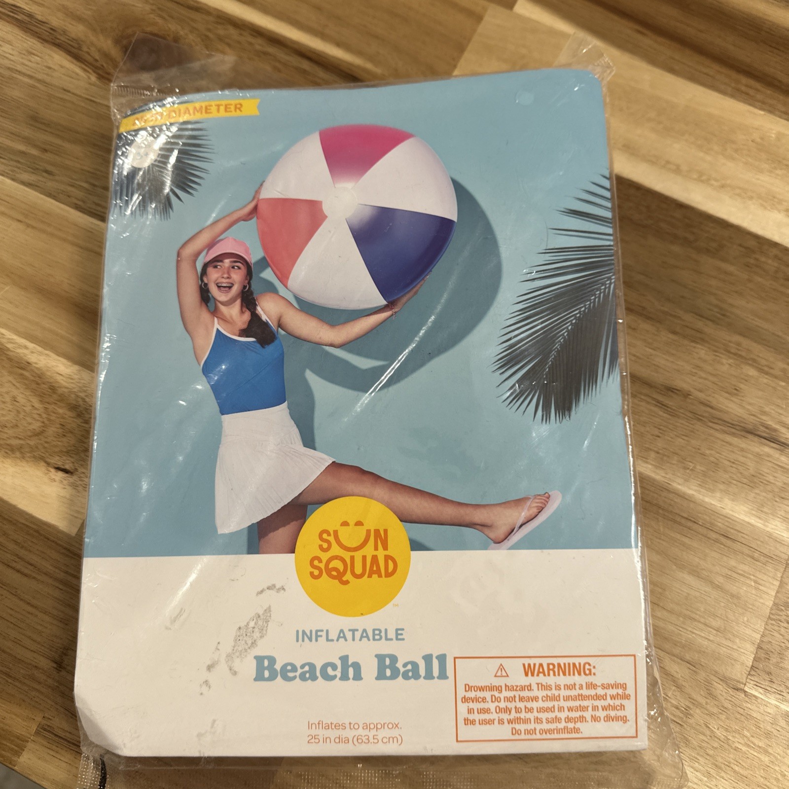 Sun Squad Large Inflatable PVC Beach Ball 25 Inch Diameter Pool Toy NEW!