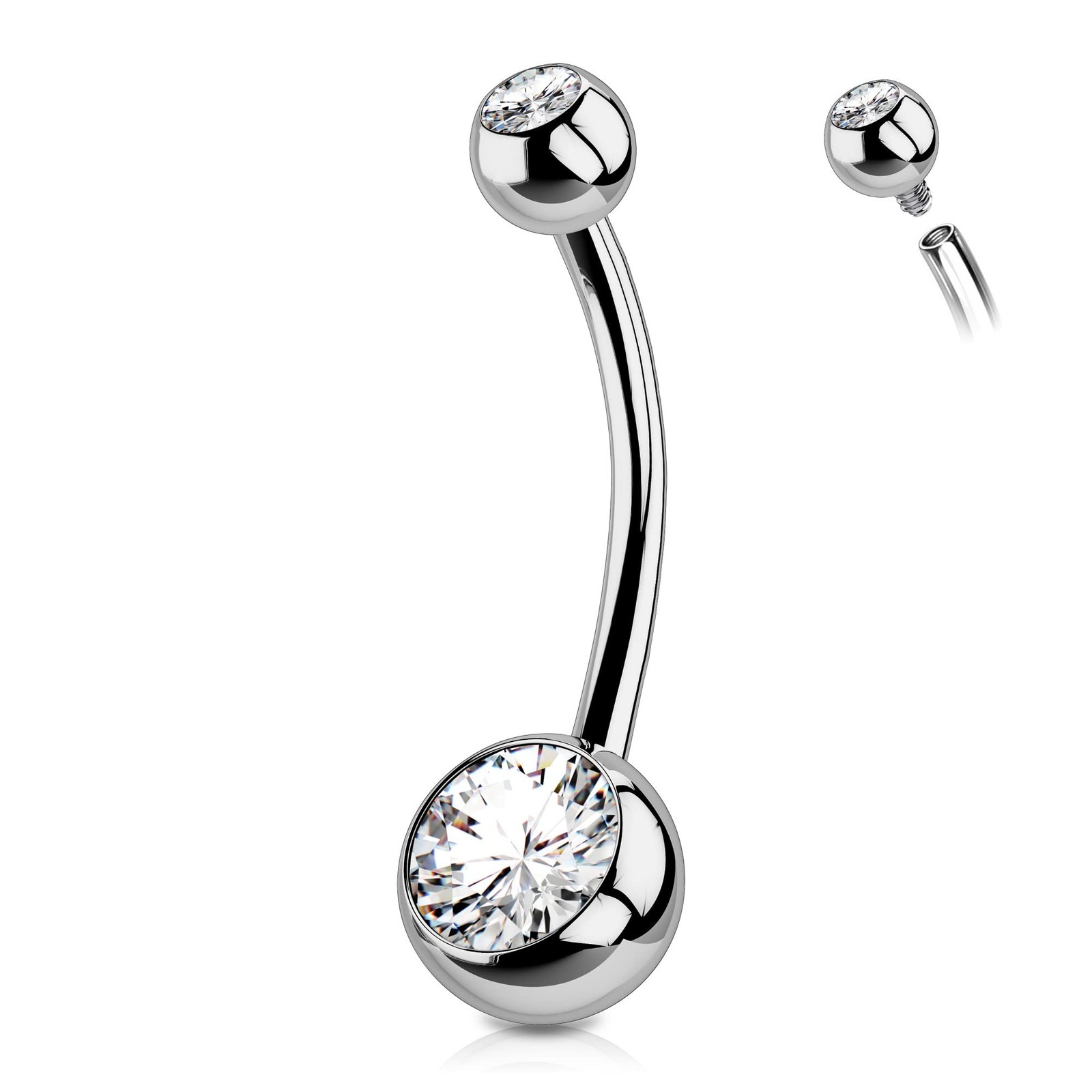 OUFER Titanium Long Belly Button Rings, Internally Threaded 1.6*14MM, Silver 