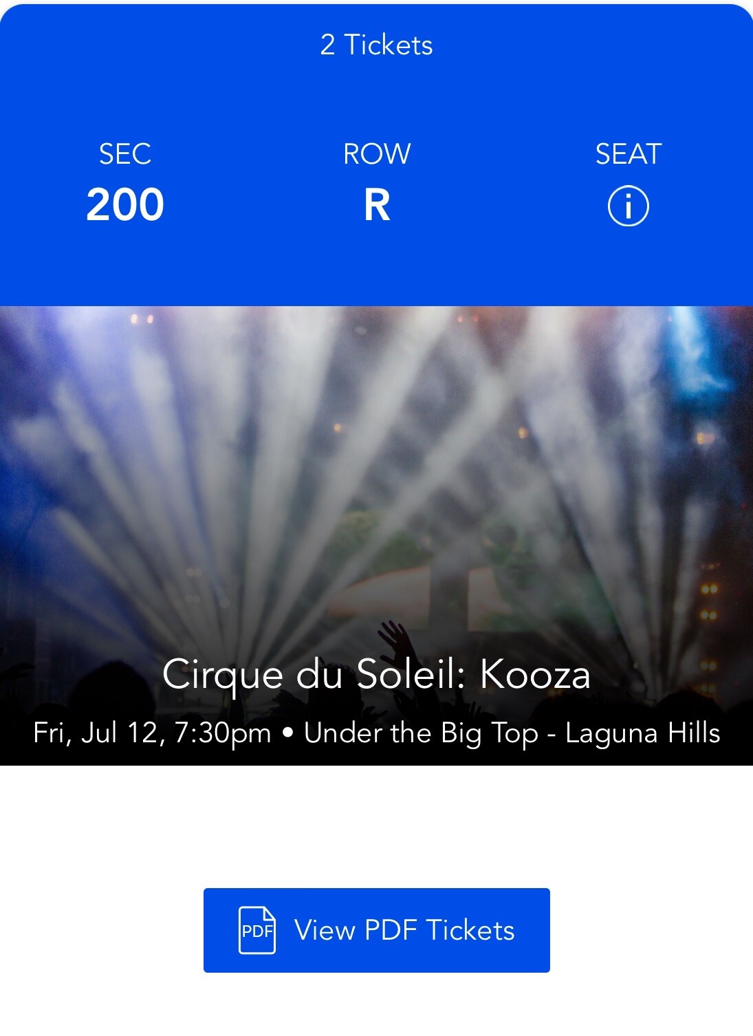 2 Tickets Cirque du Soleil - Kooza 7/12/24 Laguna Hills, CA