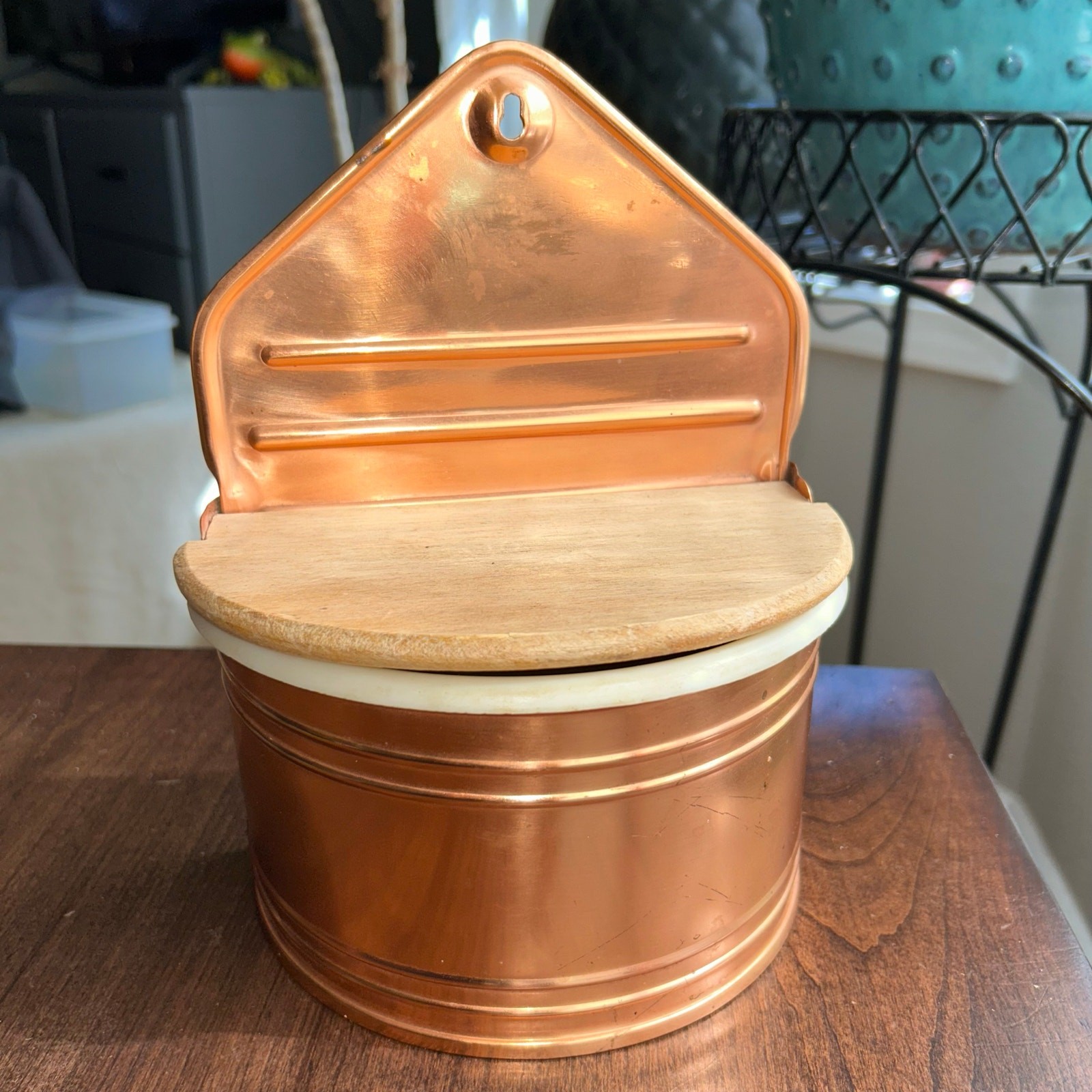 Vintage copper salt box manufactured by Tagus in Portugal
