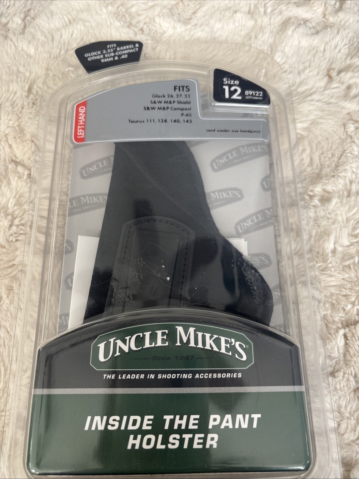 Uncle Mikes Open Style Inside Pant Holster Glock 26 #12 Left Black 8912-2