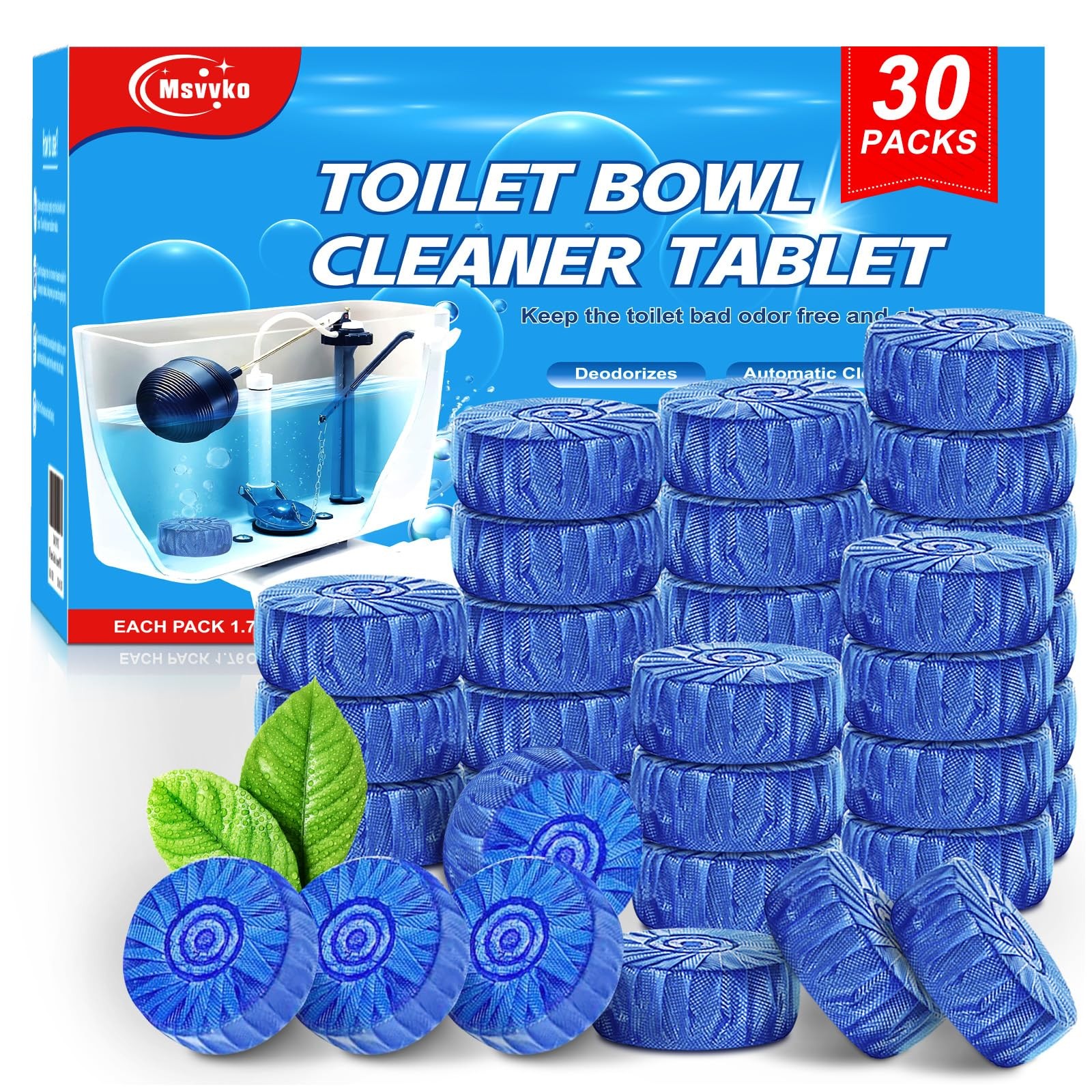 Msvvko Toilet Bowl Cleaner Tablets Blue 1 Count (Pack of 30), blue 