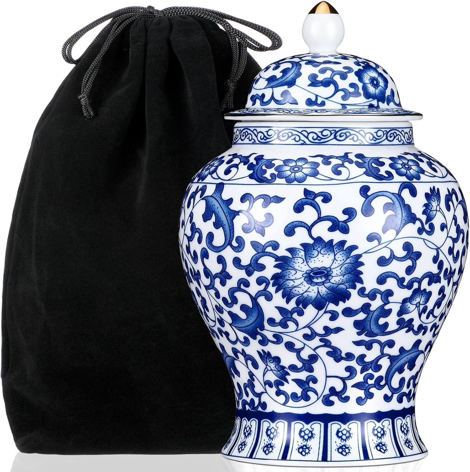 Small Blue Ceramic Cremation Urn for Adult Ashes Exotic Blue and White Porcelain