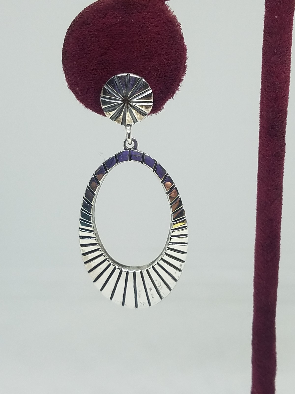 Vintage Raful Cano Sterling Silver Oval Drop Open Ray Post Dangle Earrings