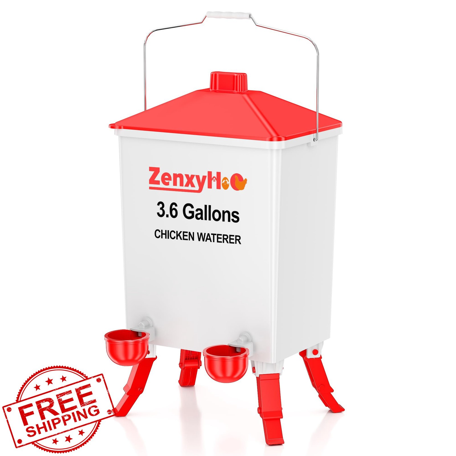 ZenxyHoC 3.6 Gallon Chicken Waterer Bucket 4 Cups 3 Height Adjustments