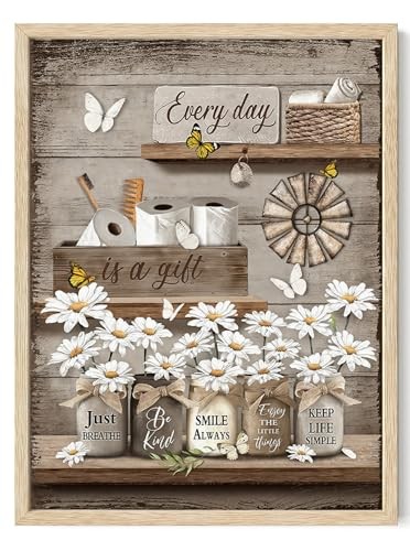  Wall Art Bathroom Wall Decor Farmhouse 12x16 in Daisy Butterfly Framed
