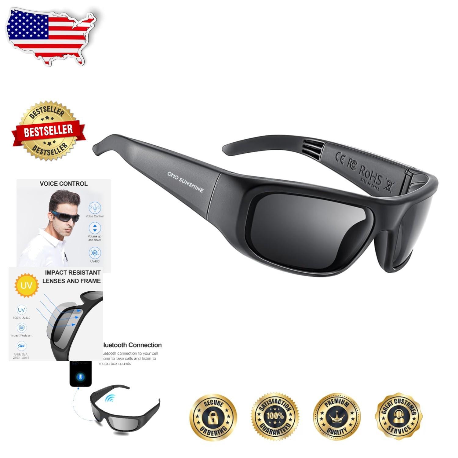 Smart Glasses Bluetooth Speaker Polarized UV400 Unisex Voice Control