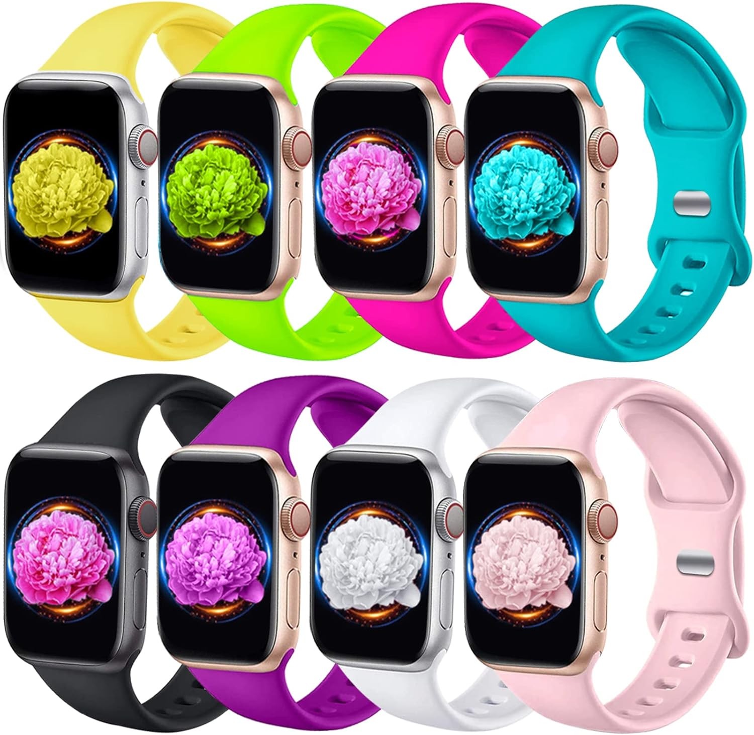 8 Pack Soft Silicone Strap Compatible with Apple Watch 38mm 40mm 41mm Series Ult