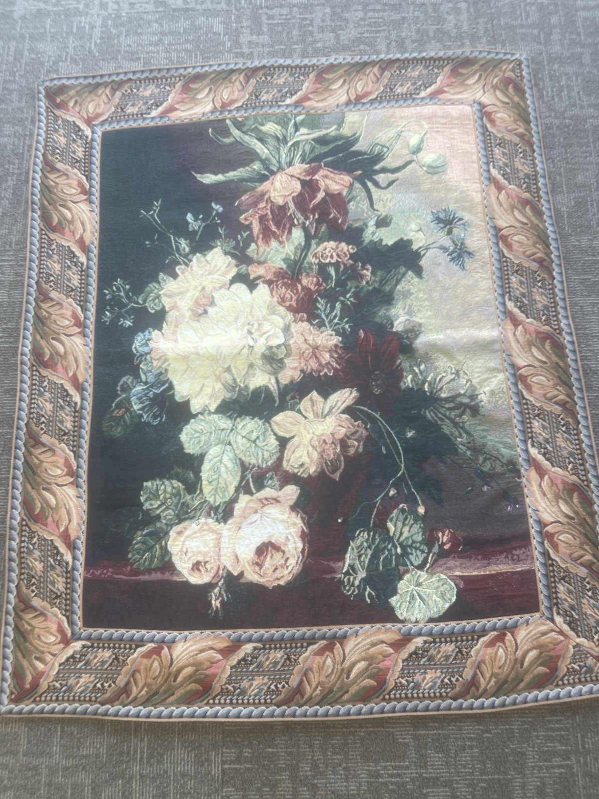 Vintage Floral Multi Color Large Wall Hanging Tapestry Victorian 36” X 44”