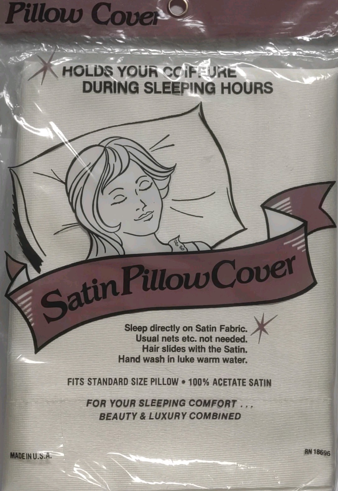 Vintage NIP Acetate Satin Pillow Cover Ivory NOS Pillowcase Standard USA 