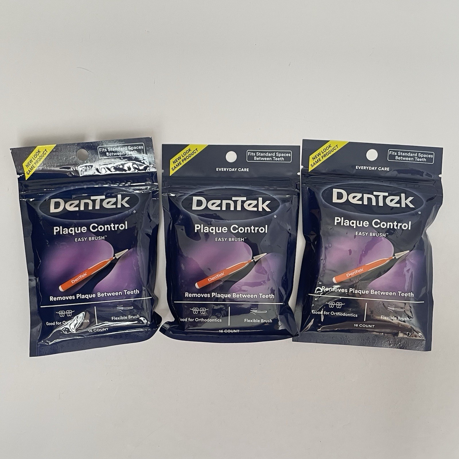 3 Pack DenTek Plaque Control Easy Brush Interdental Cleaners Mint 16 ea