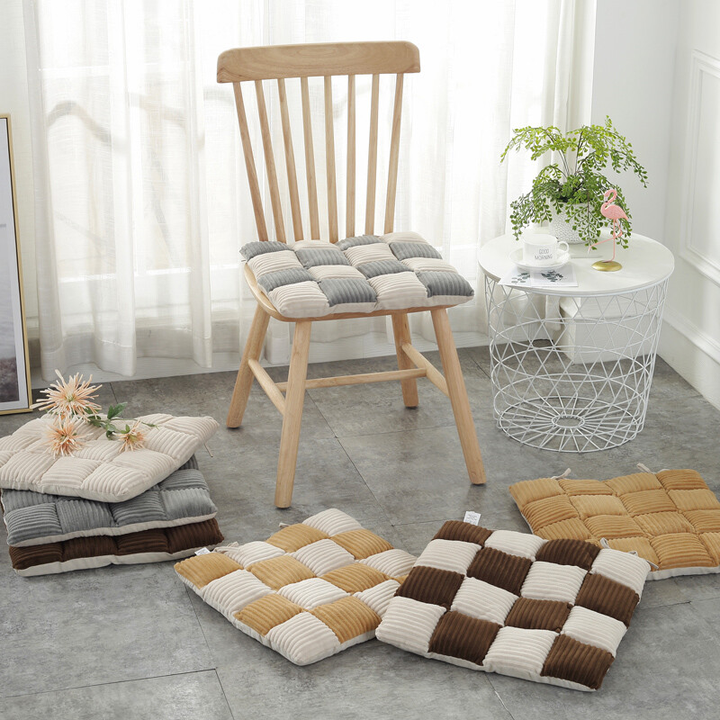 40X40CM Corduroy Plaid Cushion Checked Seat Chair Pad Color Block Thicken Indoor