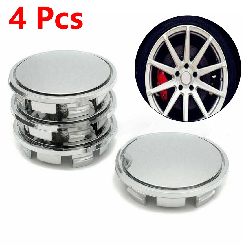 4 Pcs Universal Chrome Silver Hub Caps Cover Wheel Rim Emblem Tool Badge 68mm
