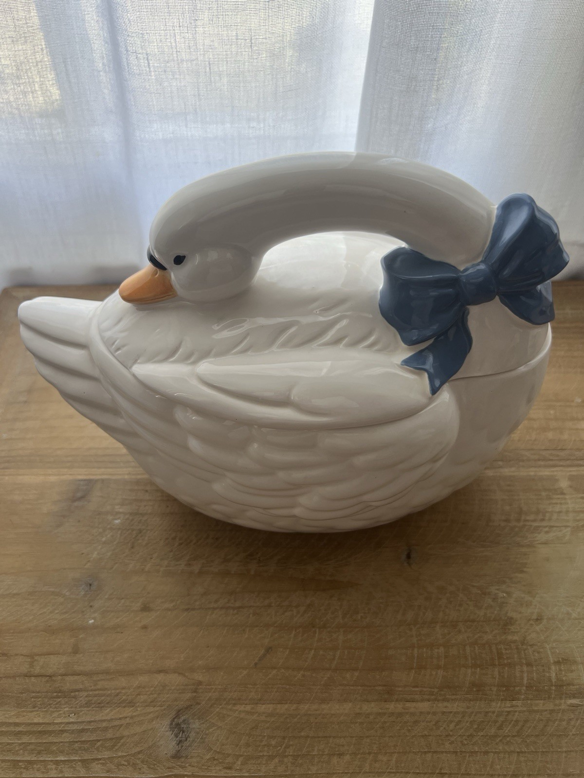 Vintage George Good Goose/Swan with Blue Bow Cookie Jar 