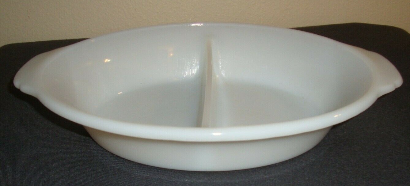 Fire King 468 Oval White Divided Glass Serving Dish 