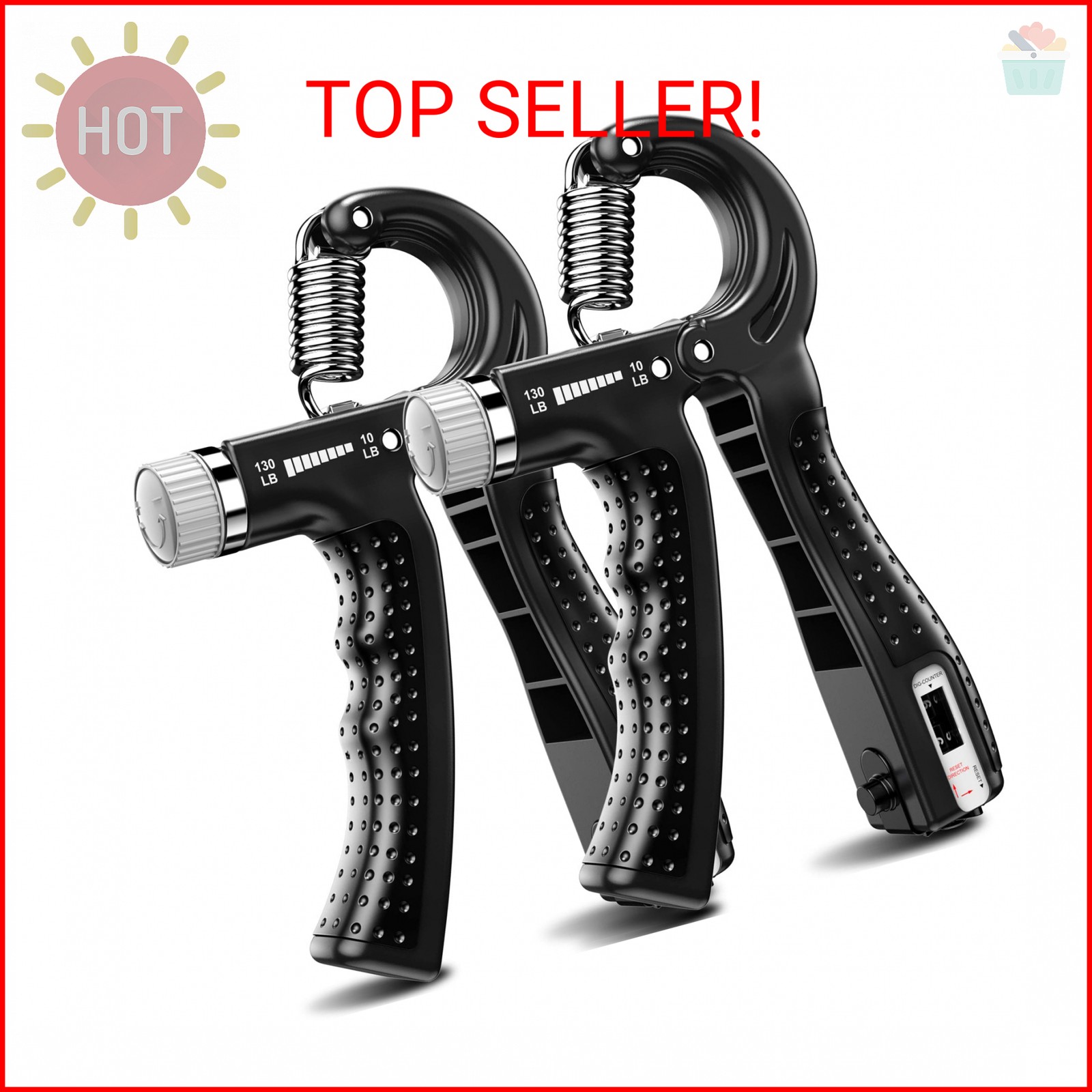KDG Hand Grip Strengthener 2 Pack(Black) Adjustable Resistance 10-130 lbs Forear