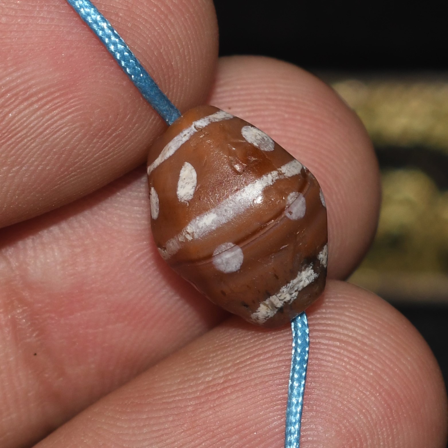 Rare Ancient Near Eastern Etched Carnelian Bead with Dotted Pattern