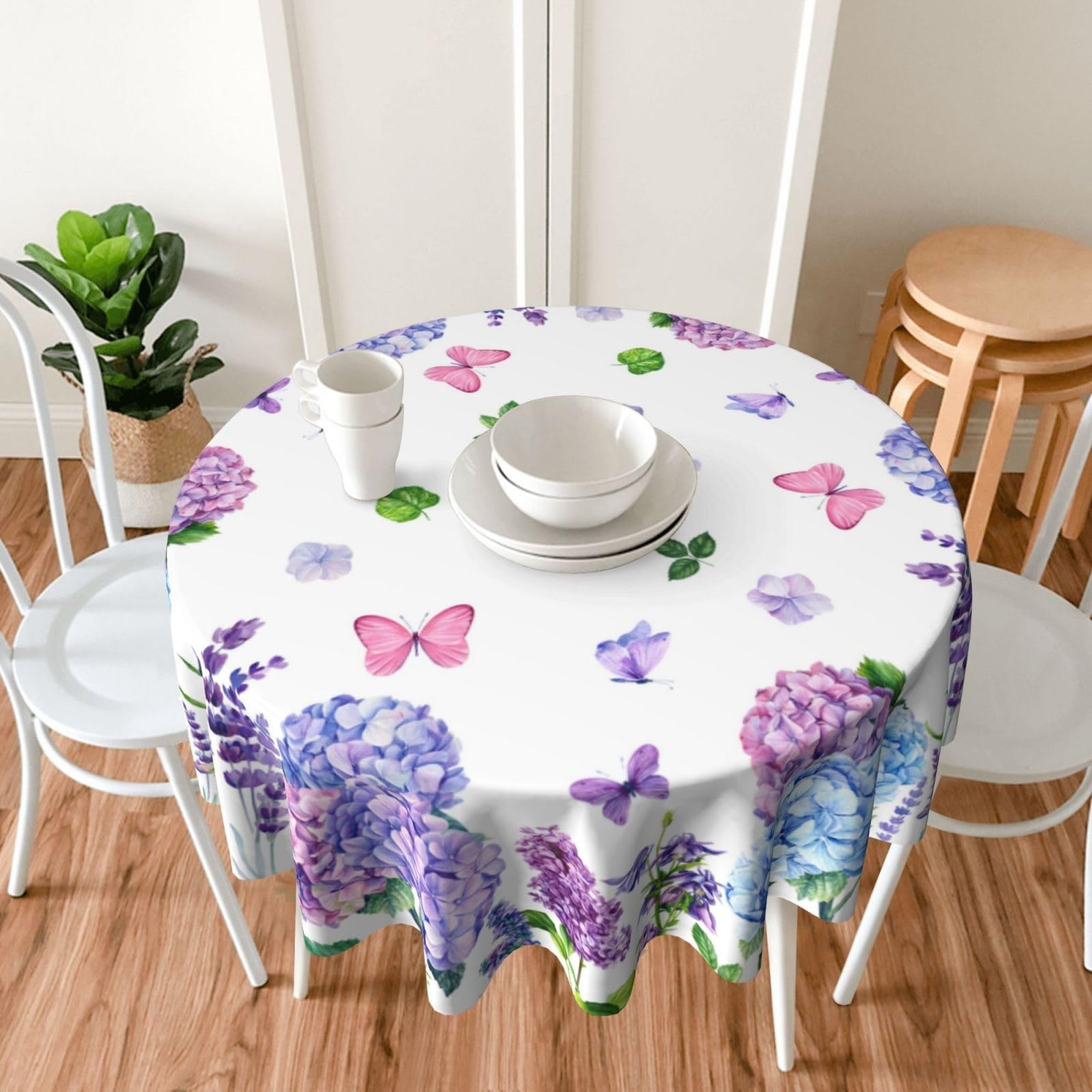 Hydrangea Flowers Round Tablecloth 60 Inch, Decorative Holiday Home Party Tab...