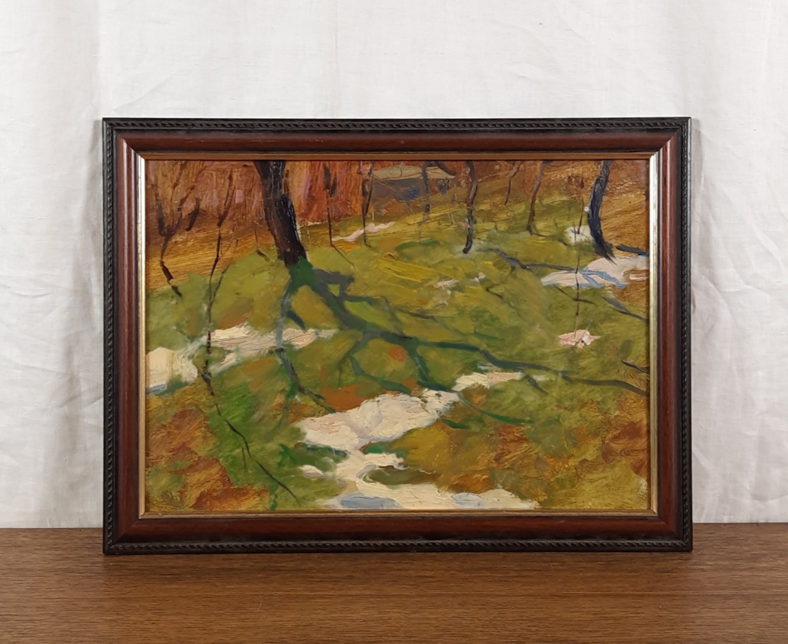 Spring Forest Landscape Oil Painting Melting Snow Impressionist Nature Art