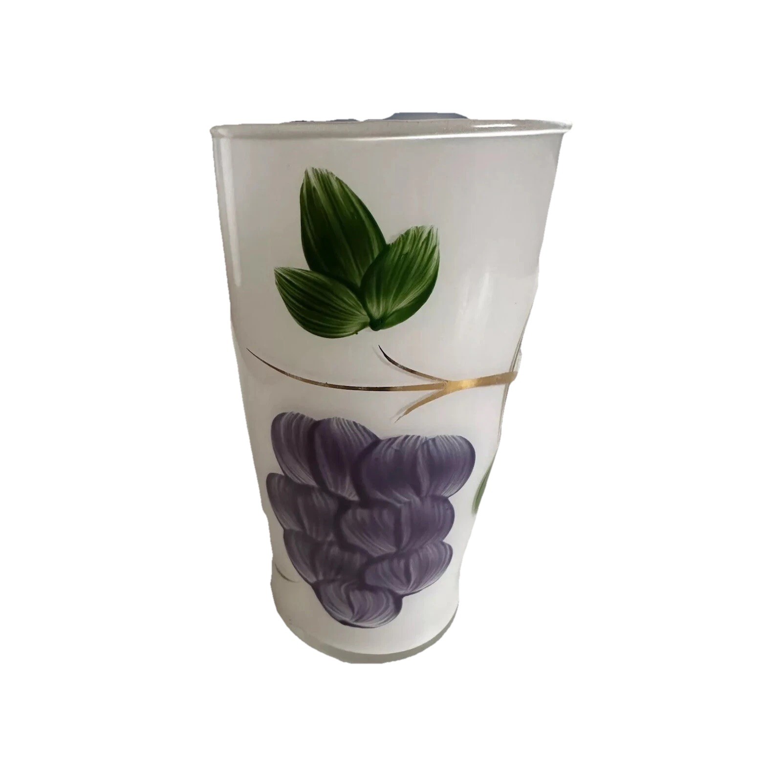 Vintage Hand Painted Frosted Glass Tumbler Grapes Bartlett Collins 5” x 2.75”
