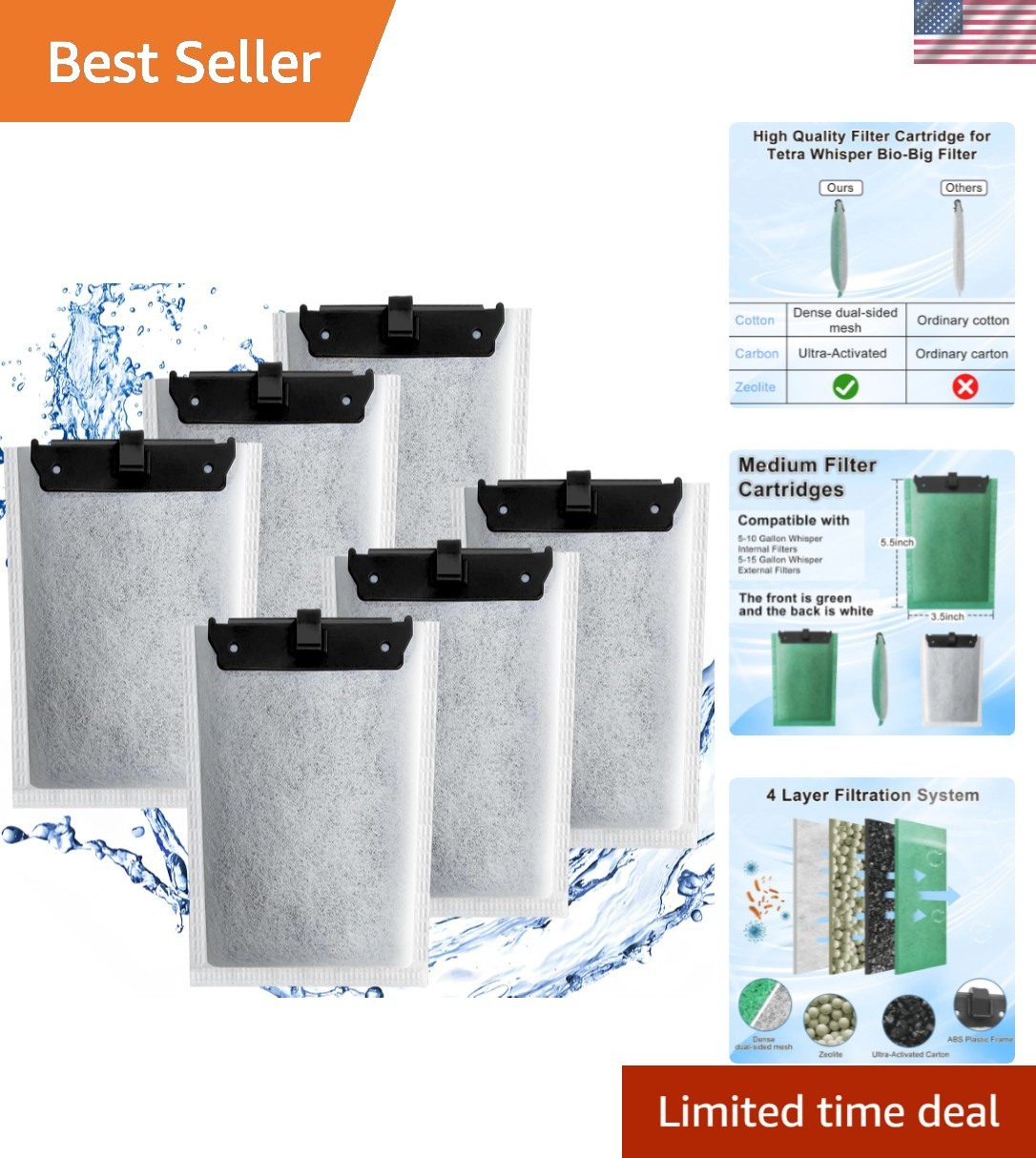 6 Pack Medium Replacement Filter Cartridges for Whisper 10i/IQ10/PF10 Filters