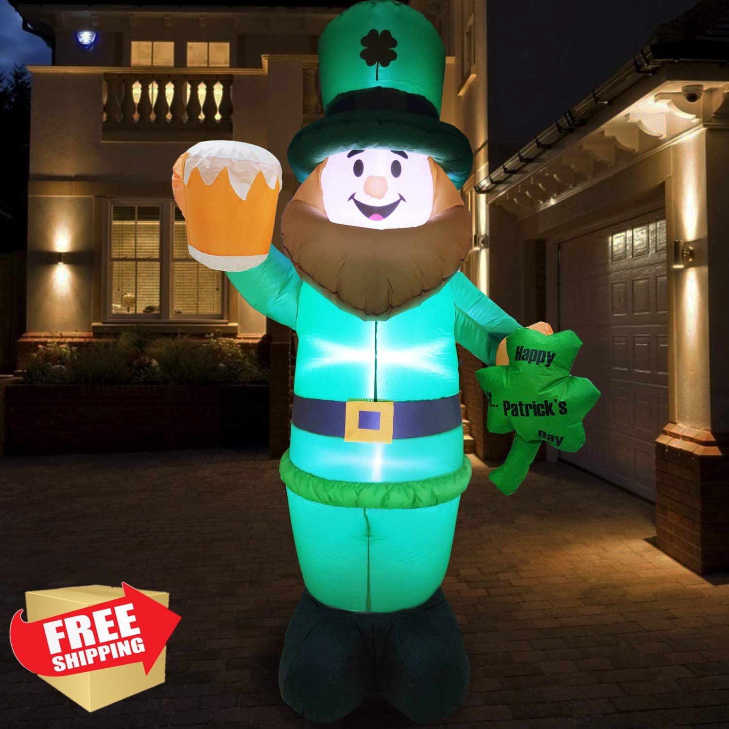 St Patricks Day Inflatable Leprechaun 8ft LED Outdoor Yard Decor