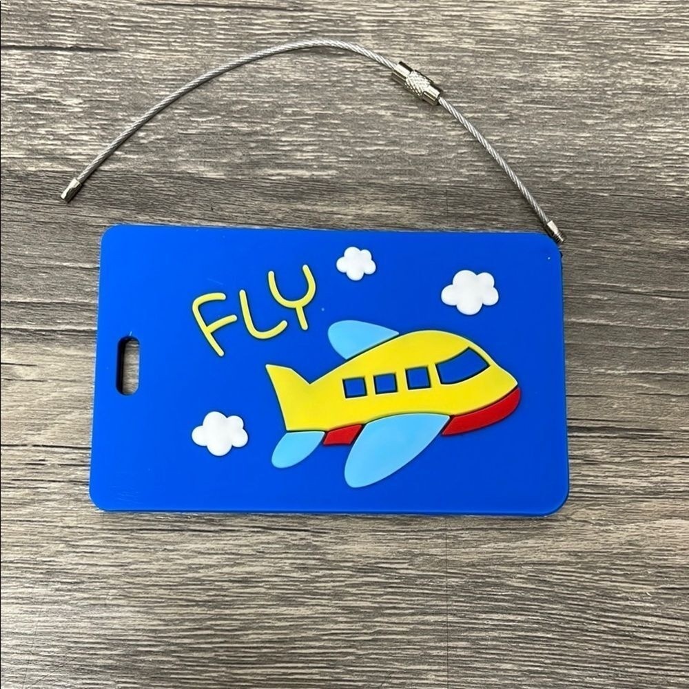 Kids Airplane Luggage Tag Blue Fly Travel Bag Suitcase ID Tag Name Address Card