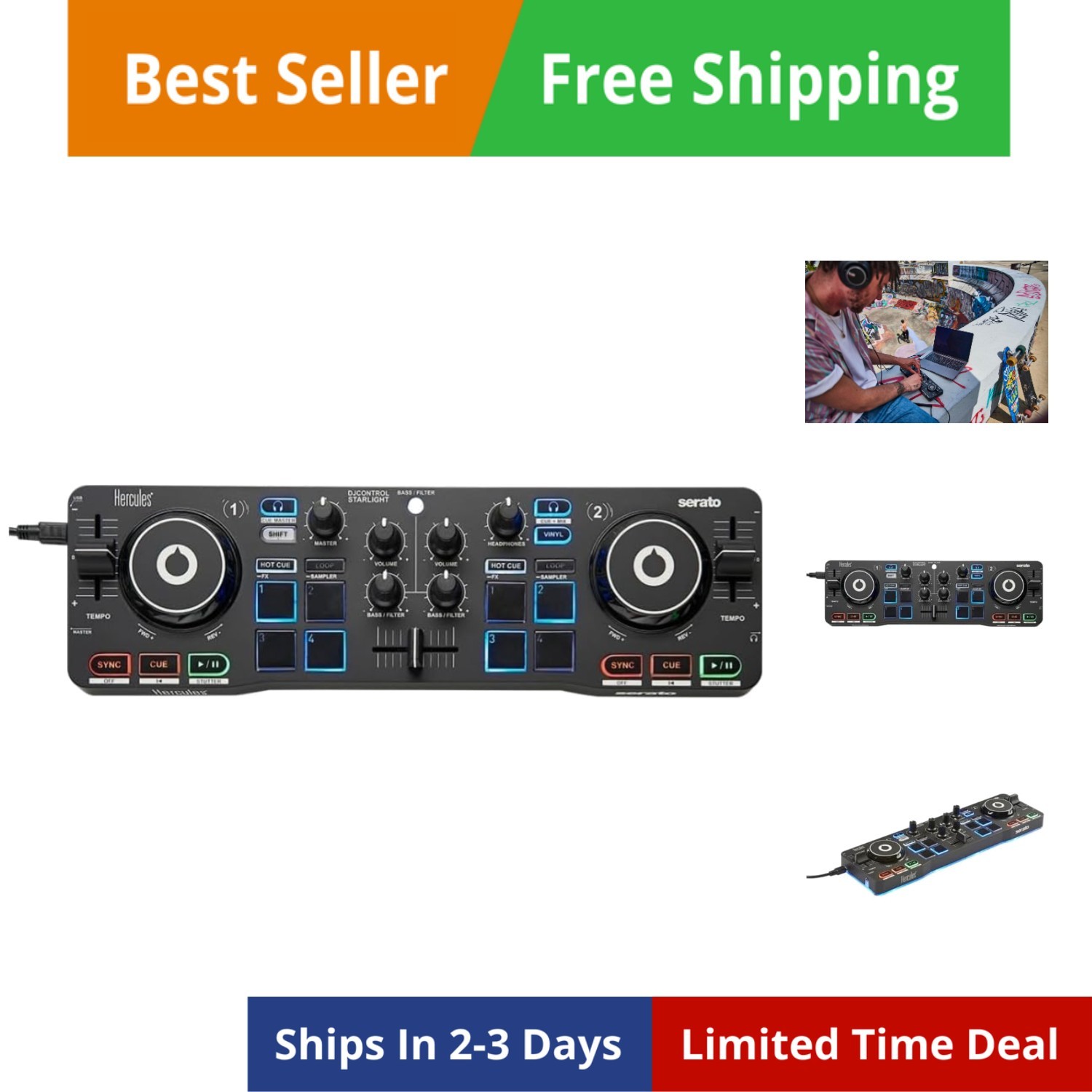 Starlight | Pocket USB DJ Controller with Serato DJ Lite, Touch-Sensitive Jog...