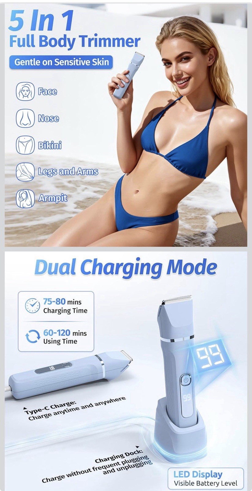 Bikini Trimmer for Women,5-in-1 Electric Razors for Women,Electric Shaver for Wo