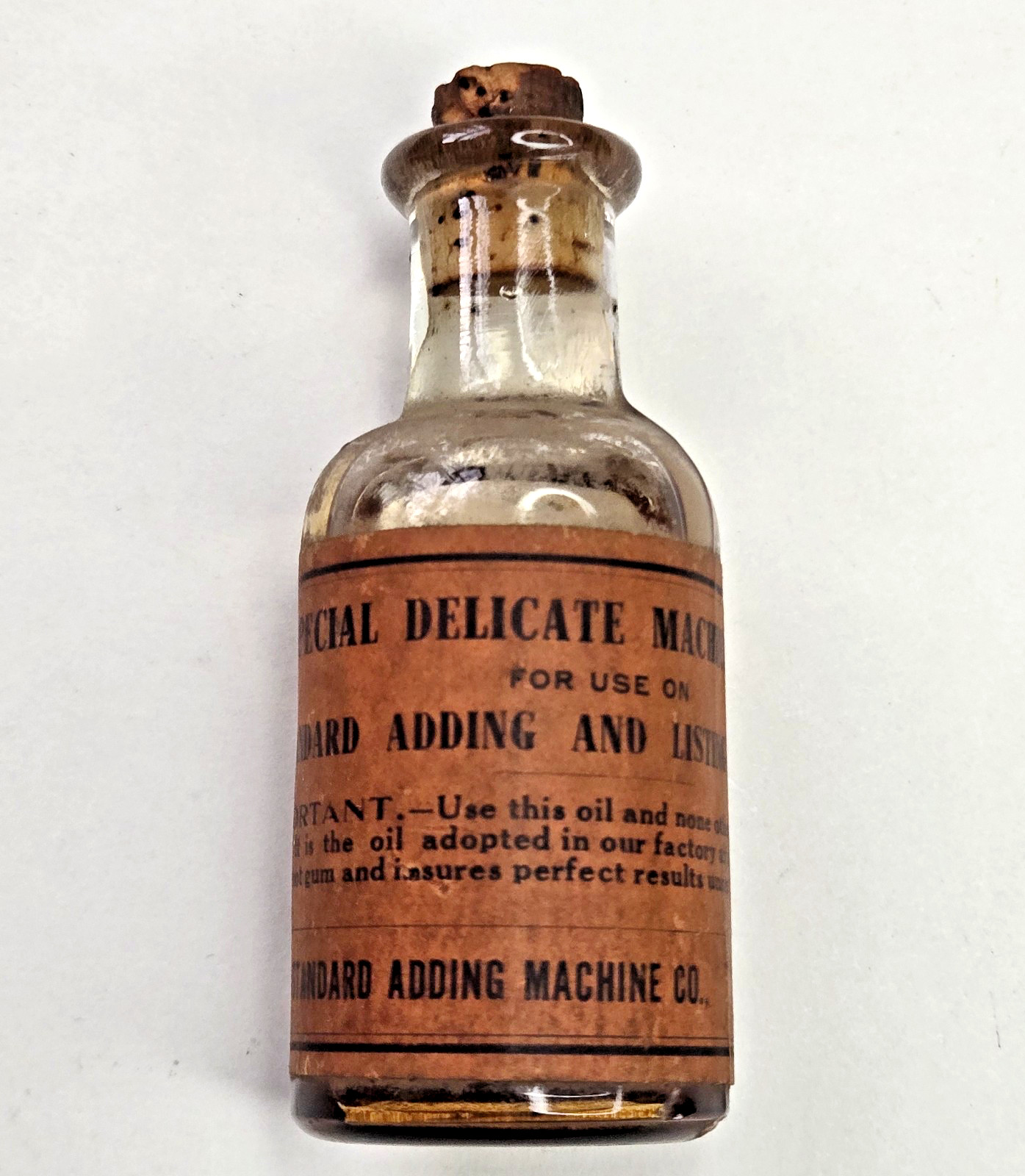 Antique Corked STANDARD ADDING & LISTING MACHINE OIL Bottle Paper Label ST LOUIS