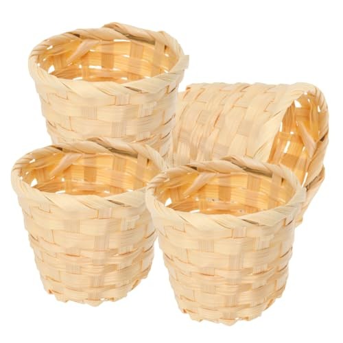  Small Wooden Bamboo Woven Storage Basket 4 Pack Mini Desktop Organizer for 