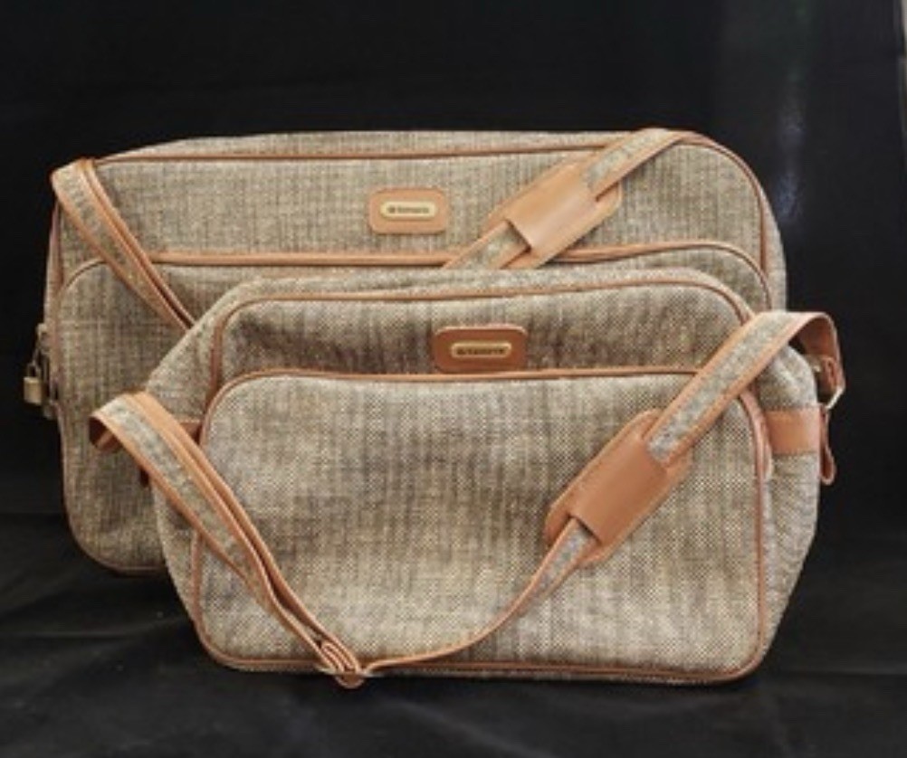 Samsonite Tan Tweed & Leather Luggage Set Carry On Special Edition Vintage