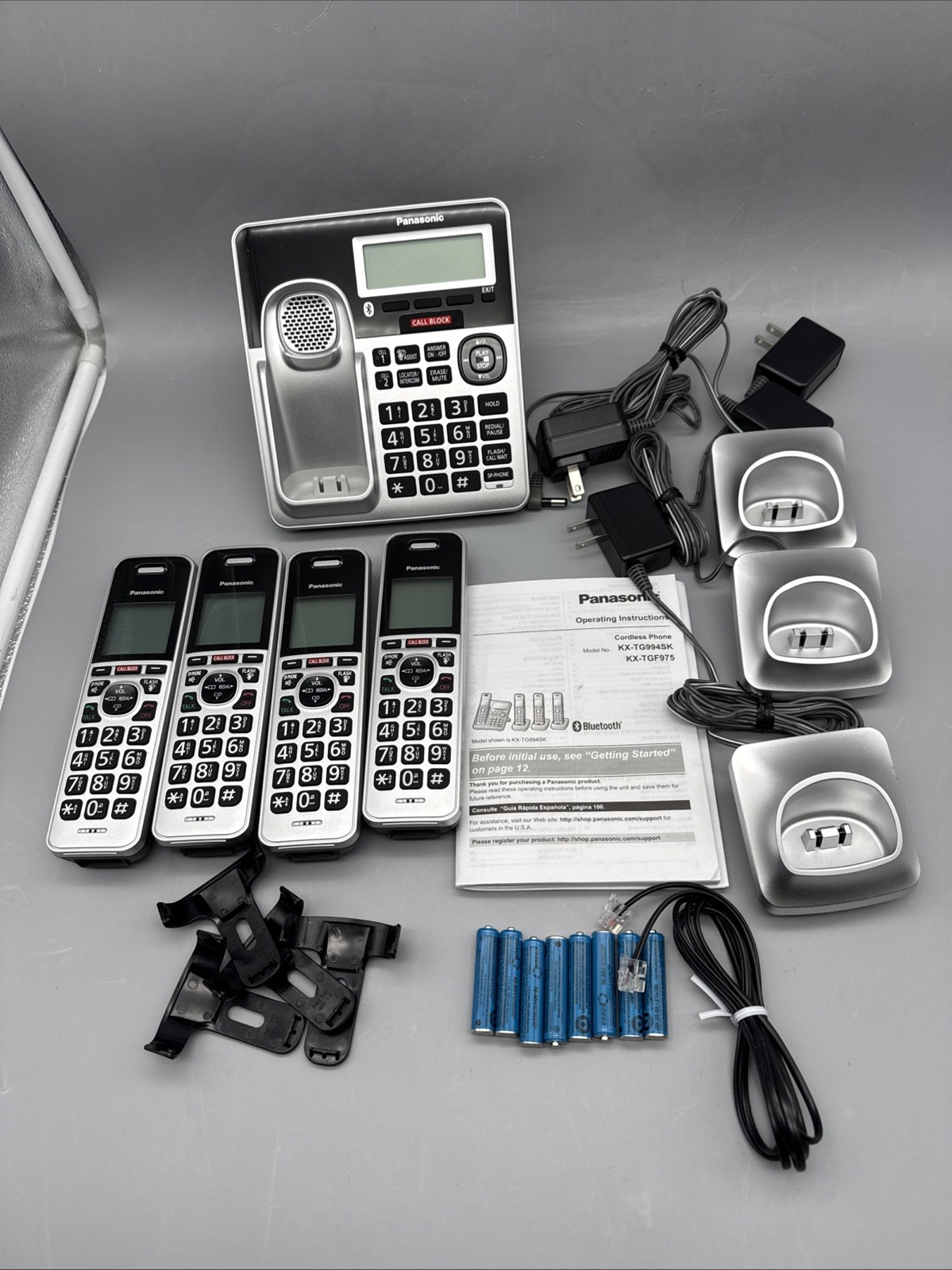 Panasonic KX-TG994SK DECT 6.0 Bluetooth 4-Handset Cordless Phone Bundle