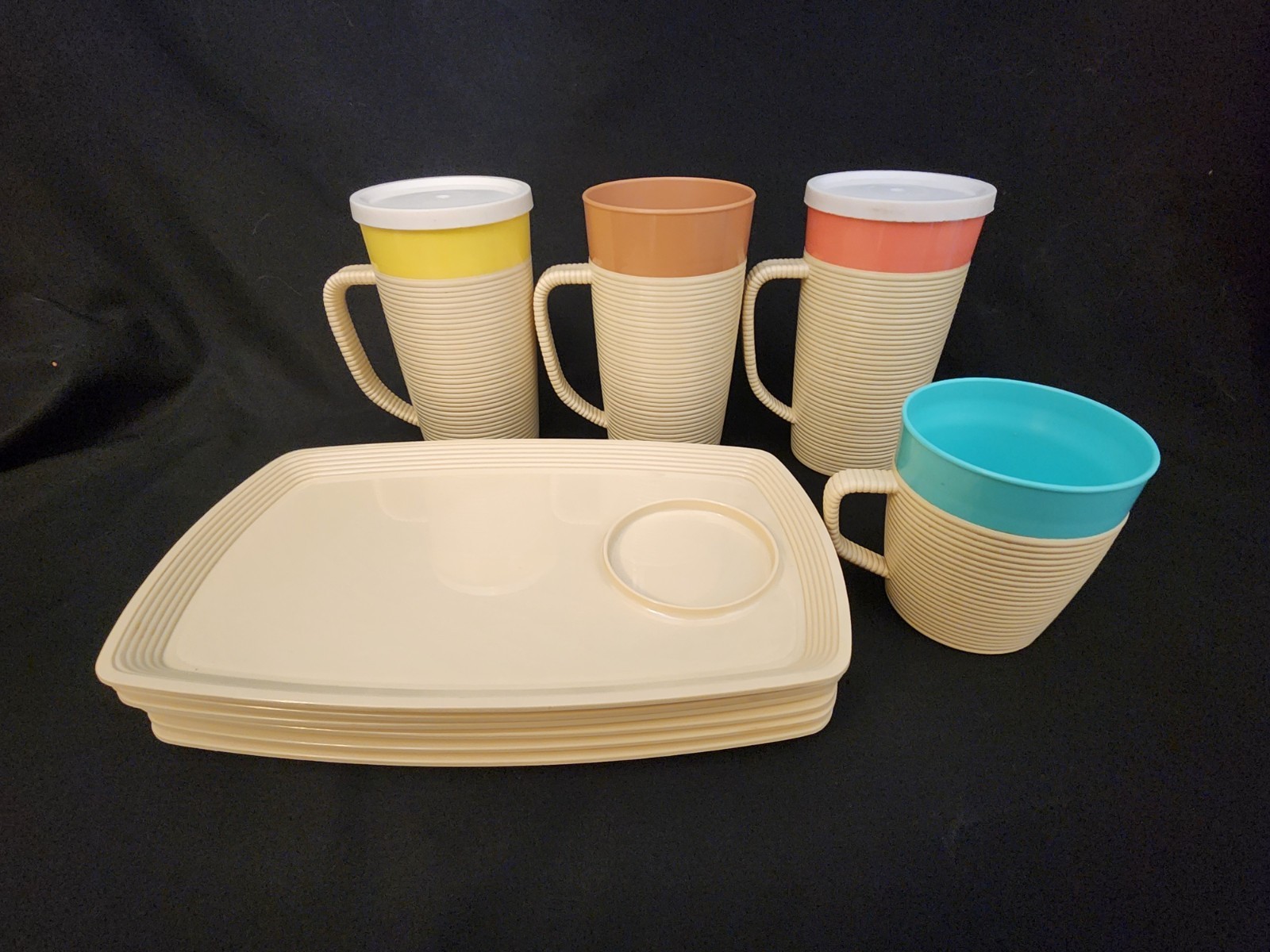 Vintage 1960s Raffiaware Thermo-Temp Mugs and Plates 10 pcs. Mallory Randall A11