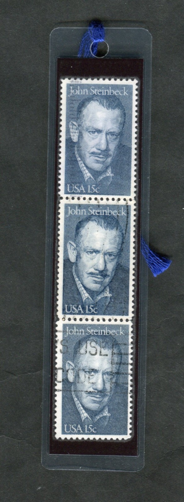 U.S. 1979 JOHN STEINBECK LAMINATED BOOKMARK MADE W/REAL U.S. STAMPS NEW! #1773