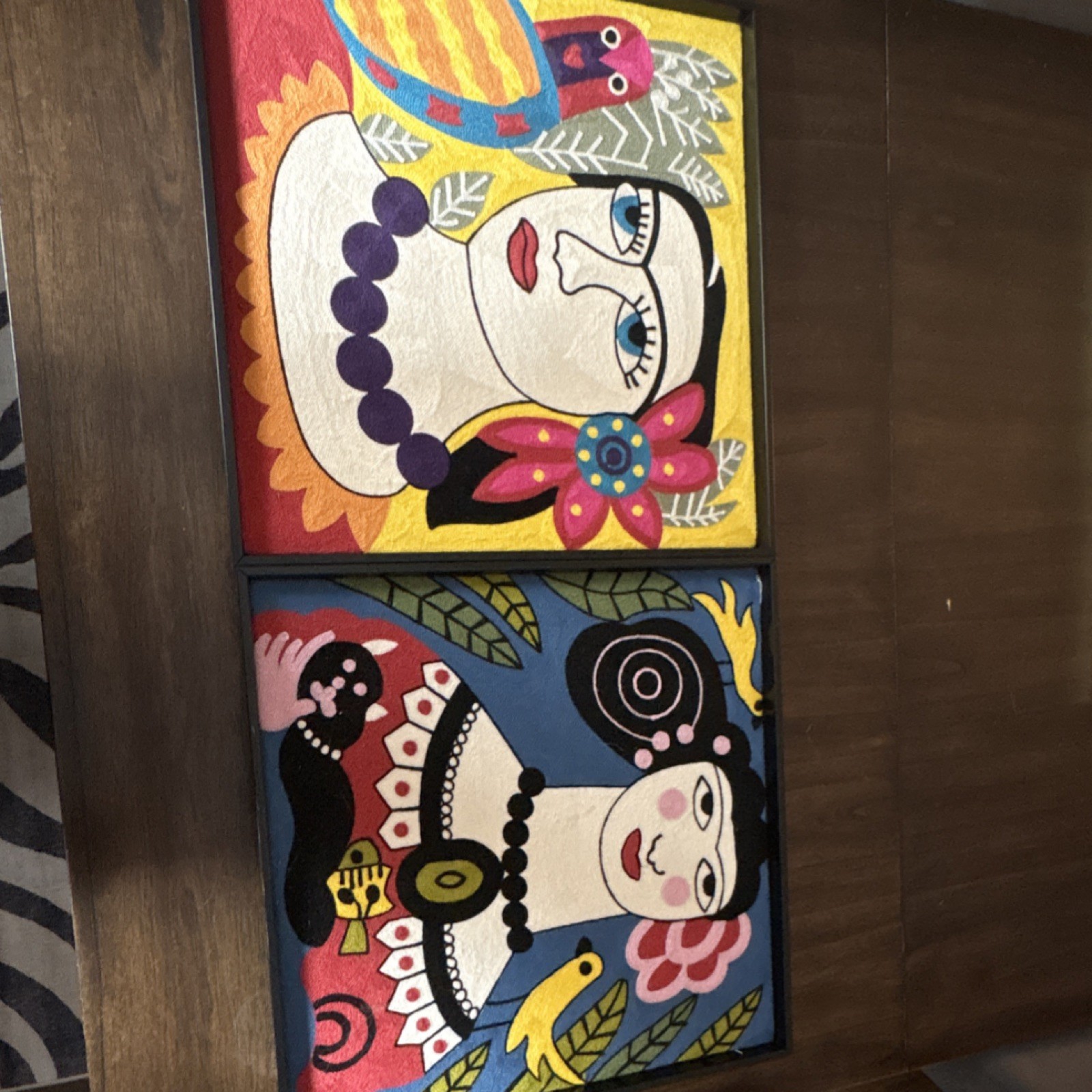 Modern Framed Embroidered Tapestry Set Women Birds Flowers Cat Fish Fabric Art