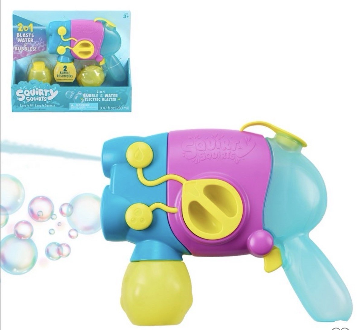 Squirty 2 In 1 Bubble & Water Electric Blaster Toy for Kids Age 3+