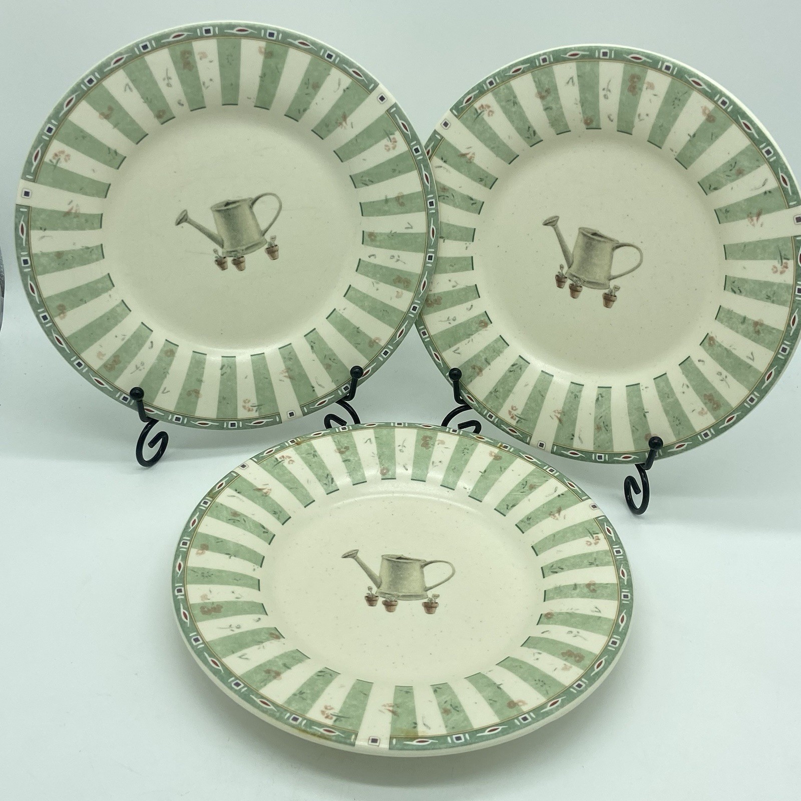 Pfaltzgraff Naturewood Set Of 3 Salad Plates 8" Vintage Green Stripe USA