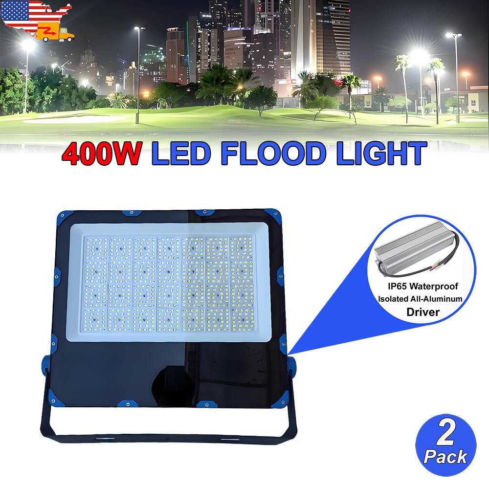 2 Pack IP65 Waterproof 400W Watt LED Flood Light Outdoor Yard Lights 60000Lm
