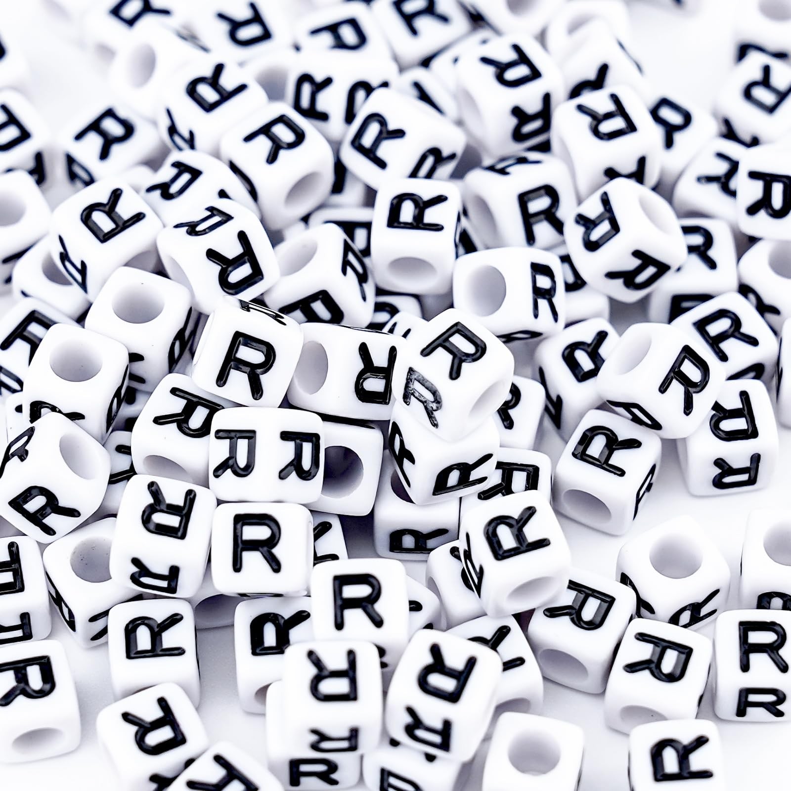 Sunrica 500Pcs White Square Letter Beads R 6X6mm Individual R, - R 