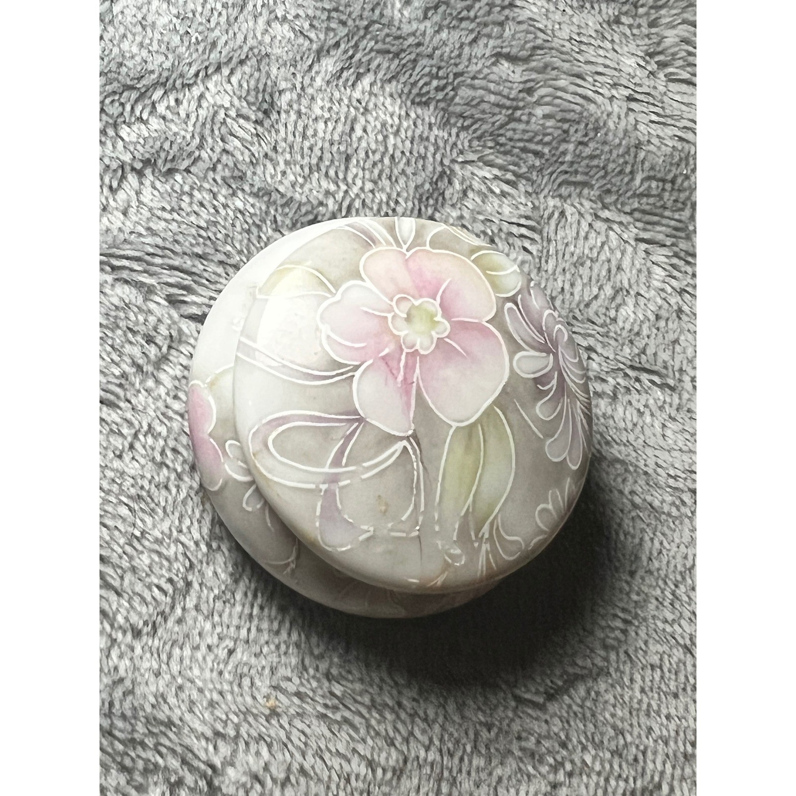 Vintage Limoges Porcelain Trinket Box Pastel Floral Round France Signed 2.5"